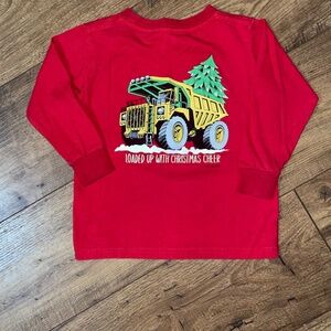 Red Kids Long Sleeve Tee with Christmas Truck Design